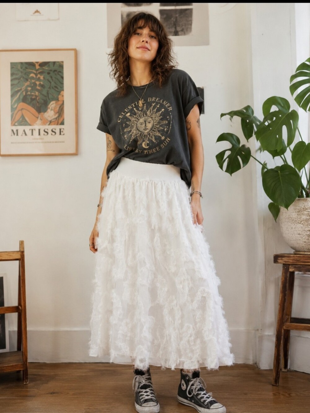 White Textured Tulle Midi Skirt Balletcore Bridal Fairycore